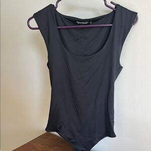 Abercrombie & Fitch Women's Soft AF Cap Sleeve Black Bodysuit